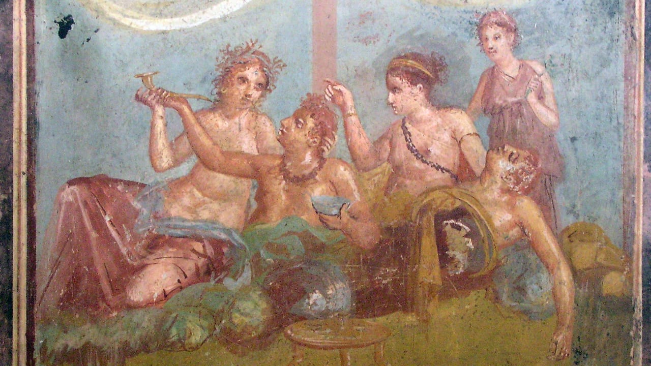 Affresco con scena di banchetto, dalla Casa dei Casti amanti di Pompei